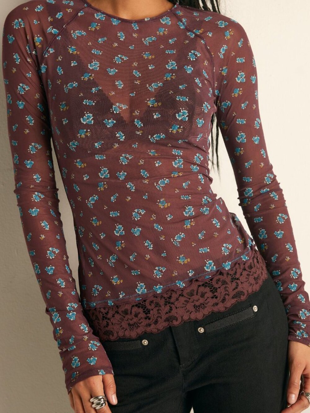 NWT Free People Midnight Spark Layering Top in Brown Combo